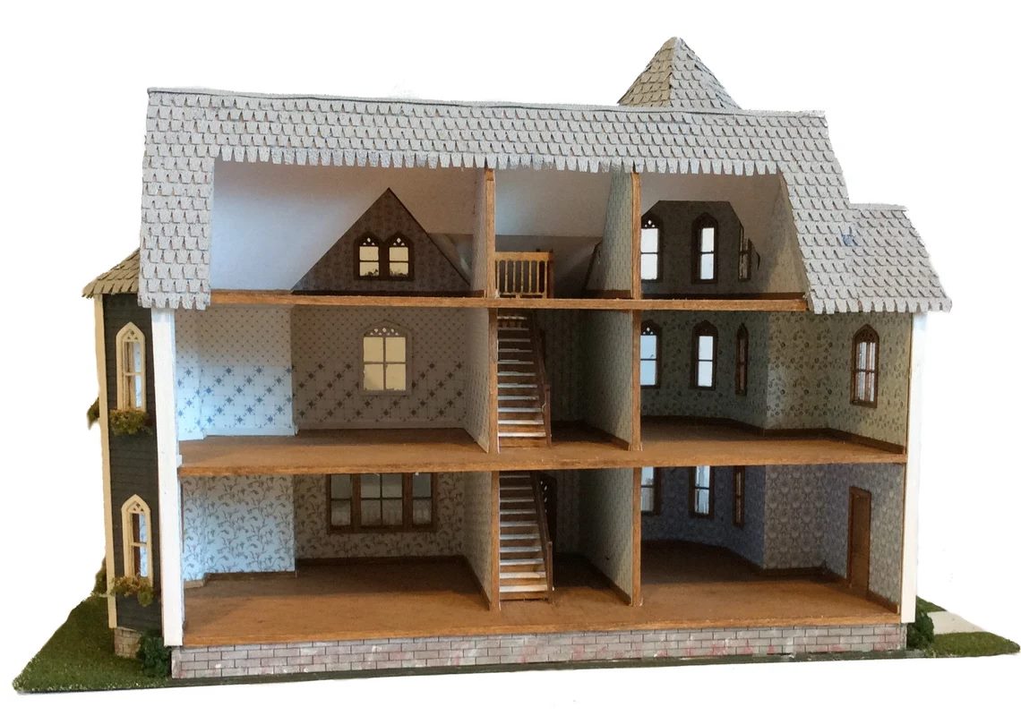 1:48 Quarter Scale Dollhouse KIT Victorian Gothic Mansion 9 Rooms with Greenery