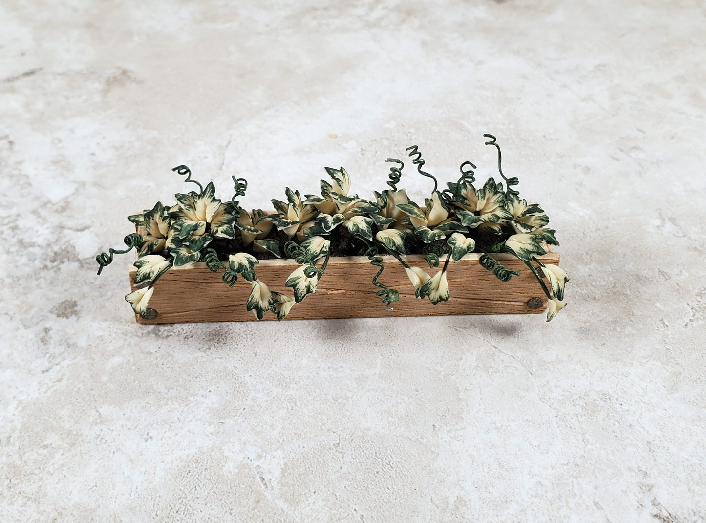 Dollhouse Ivy in a 3.25" Wooden Window Box Planter 1:12 Scale Miniature
