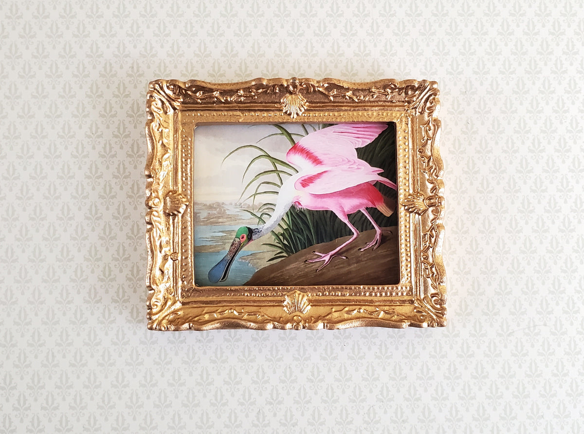 Miniature Framed Bird Print Roseate Spoonbill John James Audubon 1:12 Scale