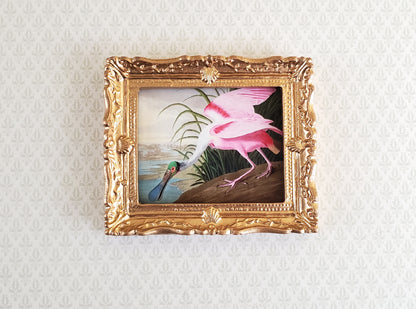 Miniature Framed Bird Print Roseate Spoonbill John James Audubon 1:12 Scale