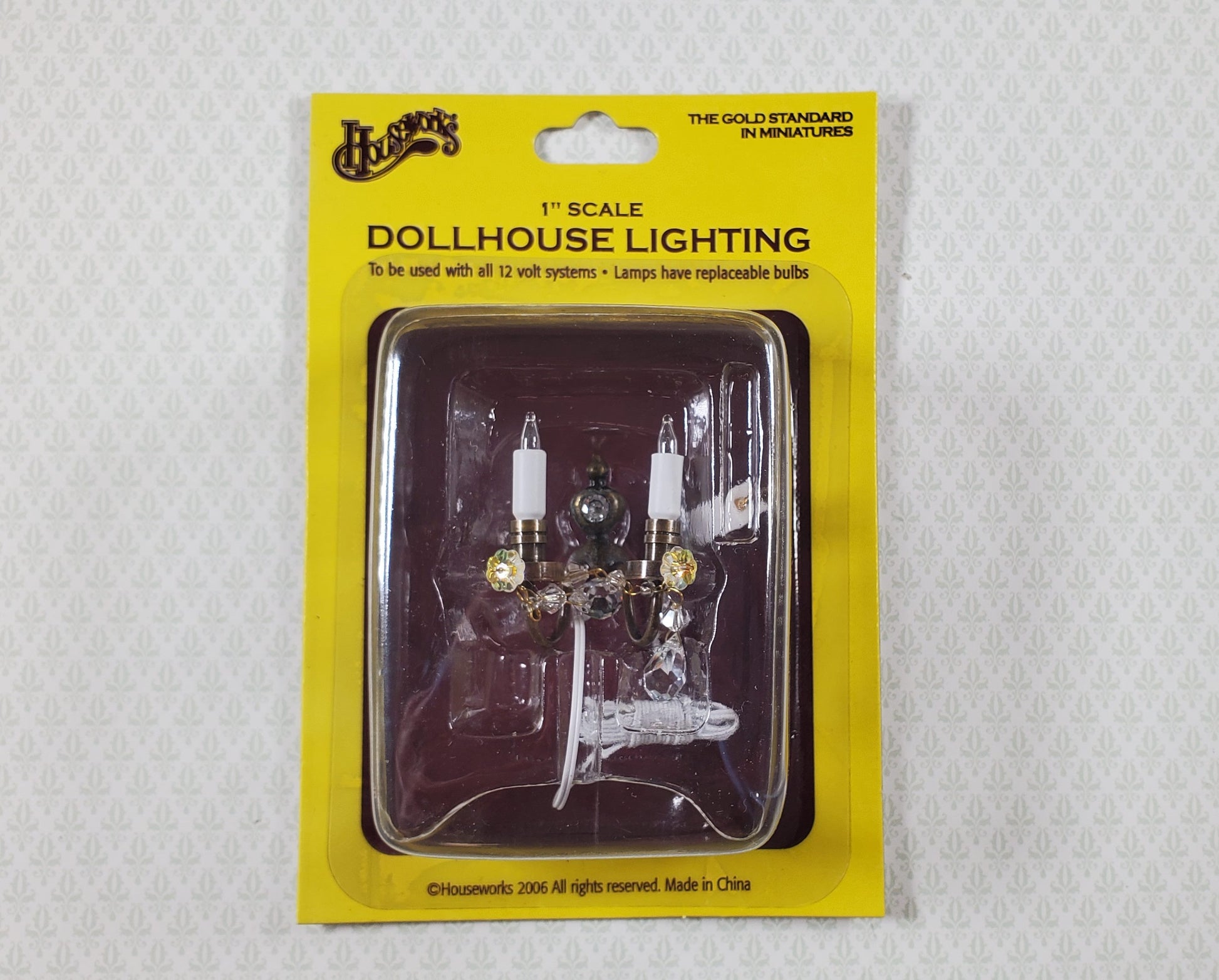 Dollhouse Double Candle Sconce with Crystals Bronze 12 volt w/ Plug 1:12 Scale