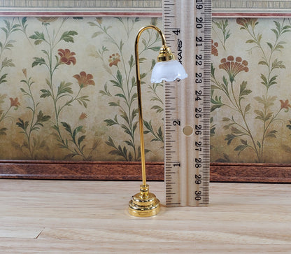 Dollhouse Floor Lamp Battery Light Flower Shade Gold Base 1:12 Scale Miniature