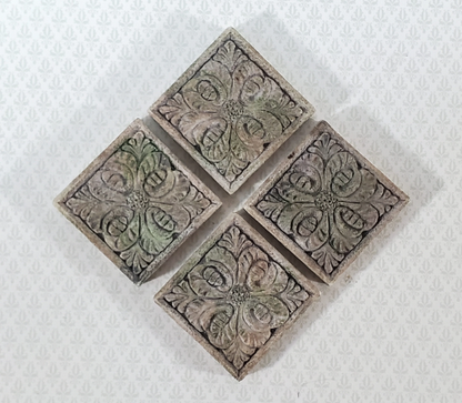 Miniature Tiles Stepping Stones Flower Design Aged Gray Finish Dollhouse 1:12