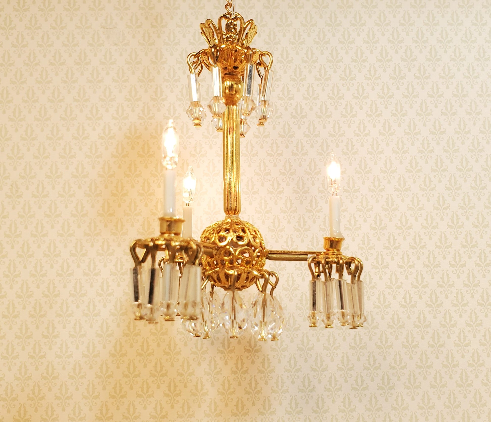Dollhouse 3 Arm Crystal Chandelier "Jersey Lily" Handmade 12 Volt 1:12 Scale