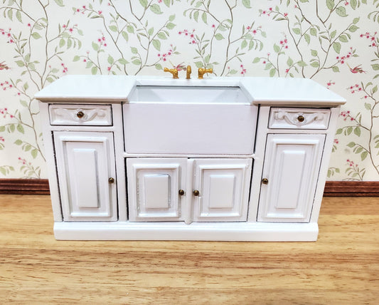 Dollhouse Kitchen Sink Farmhouse Cabinet Style White 1:12 Scale Miniature