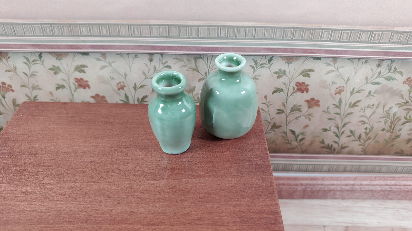 Dollhouse Vases Sage Green Ceramic LARGE Set of 2 Modern 1:12 Scale Miniatures
