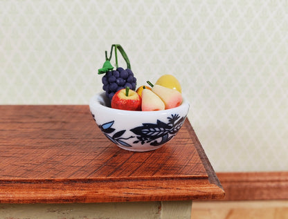 Dollhouse Large Serving Bowl Ceramic Blue White Floral 1:12 Scale Miniature