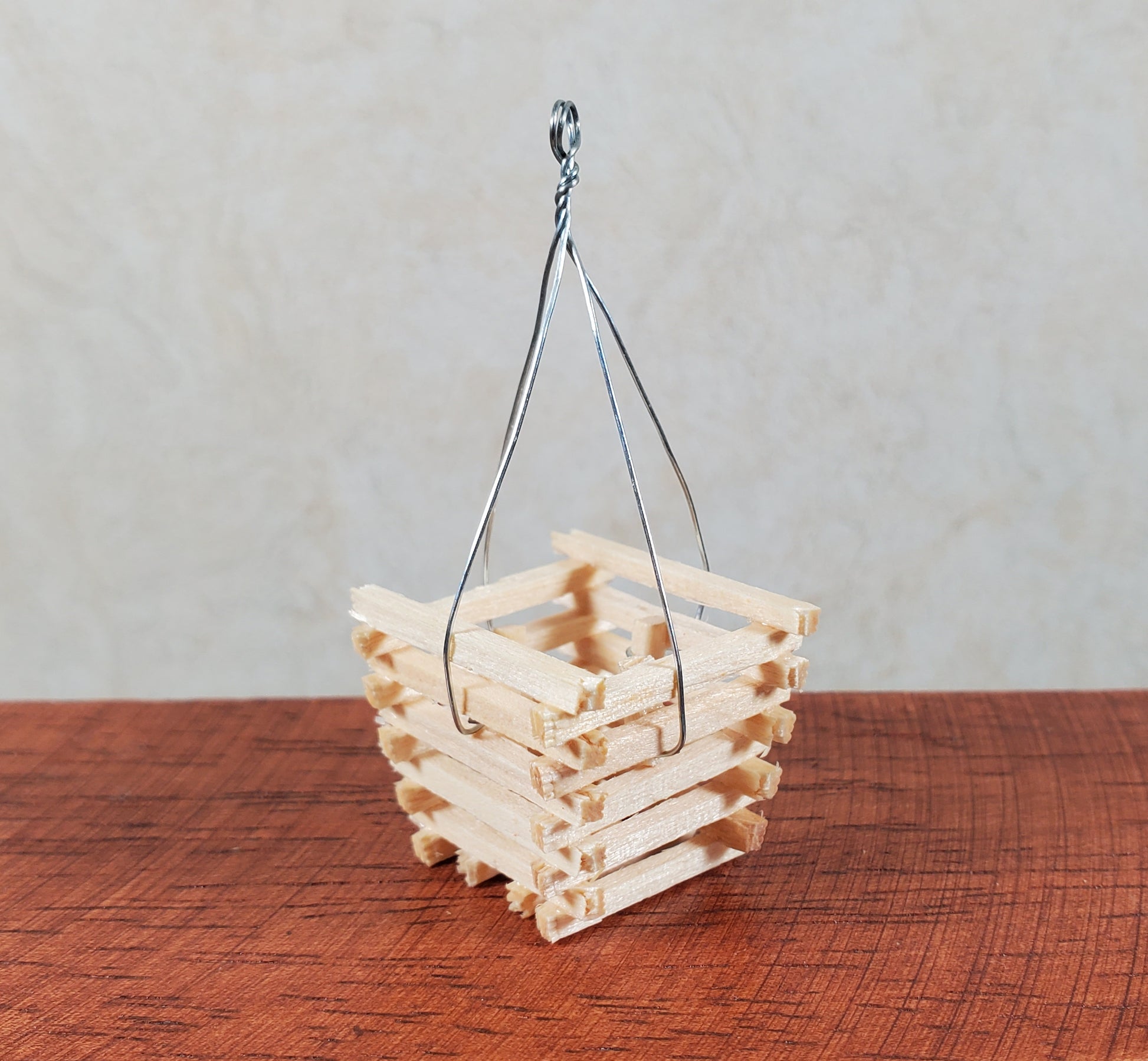 Dollhouse Slatted Wood Hanging Basket Planter 1:12 Scale Miniature