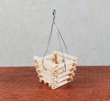 Dollhouse Slatted Wood Hanging Basket Planter 1:12 Scale Miniature