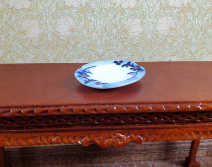 Dollhouse Small White & Blue Ceramic Platter 1:12 Scale Miniature Dish