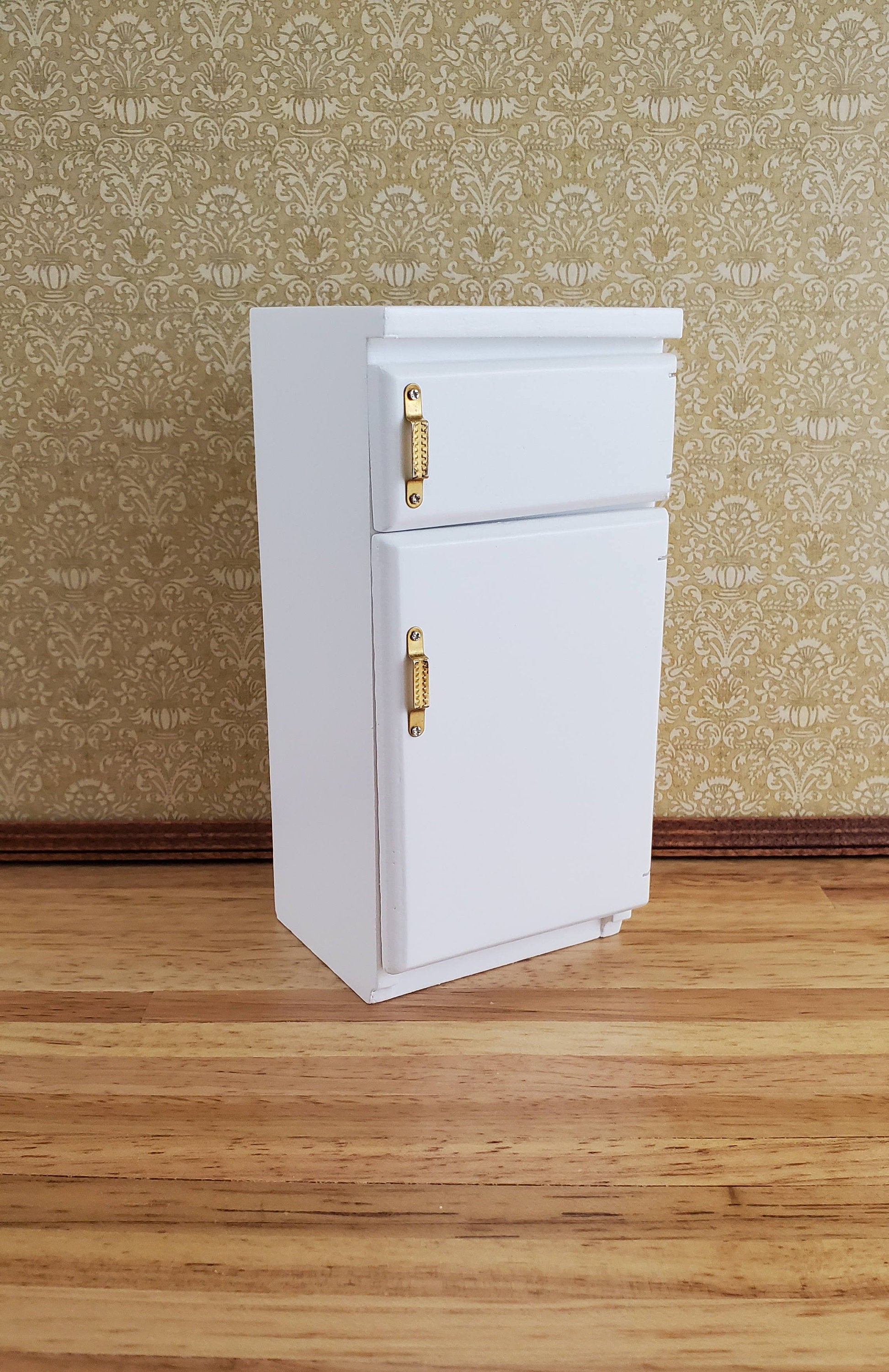 Dollhouse Miniature Fridge 2 Door Refrigerator White 1:12 Scale Wood Furniture