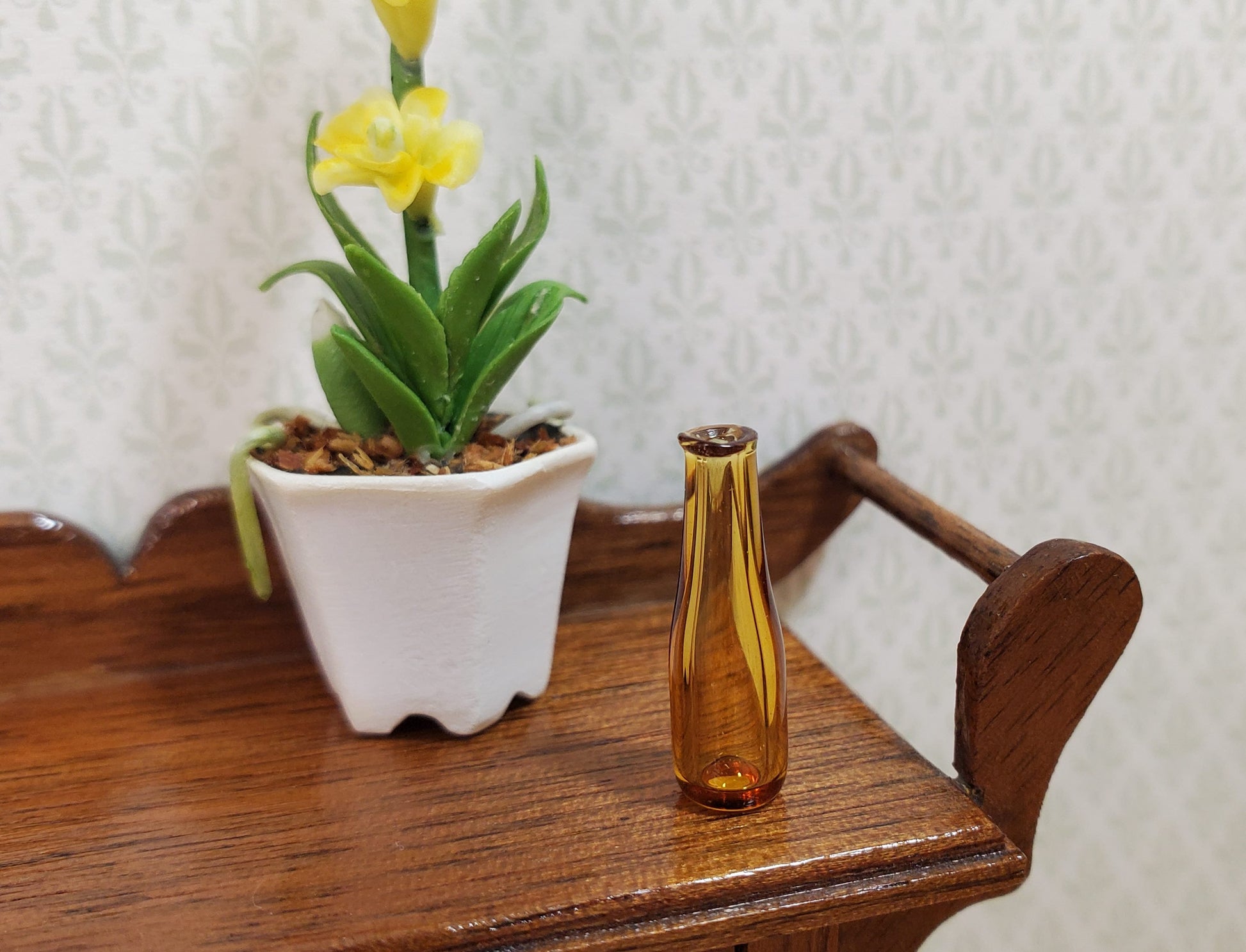Dollhouse HALF SCALE Amber Glass Wine Bottle 1:24 Scale Miniature