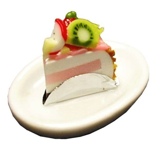 Dollhouse Fruit Topped Slice of Cake 1:12 Scale Miniature Food Dessert Bakery