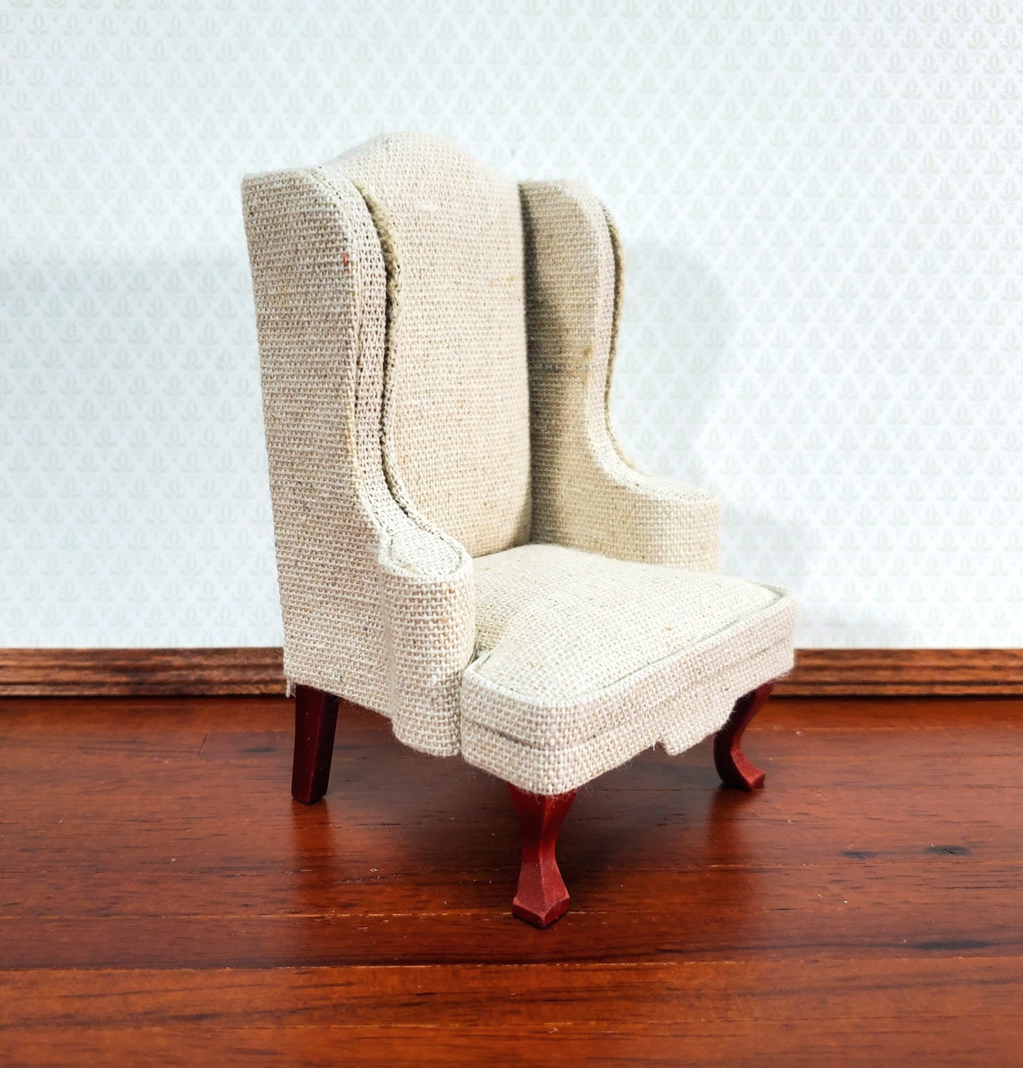 Dollhouse Arm Chair Wing Back Muslin Style Fabric 1:12 Scale Miniature Furniture