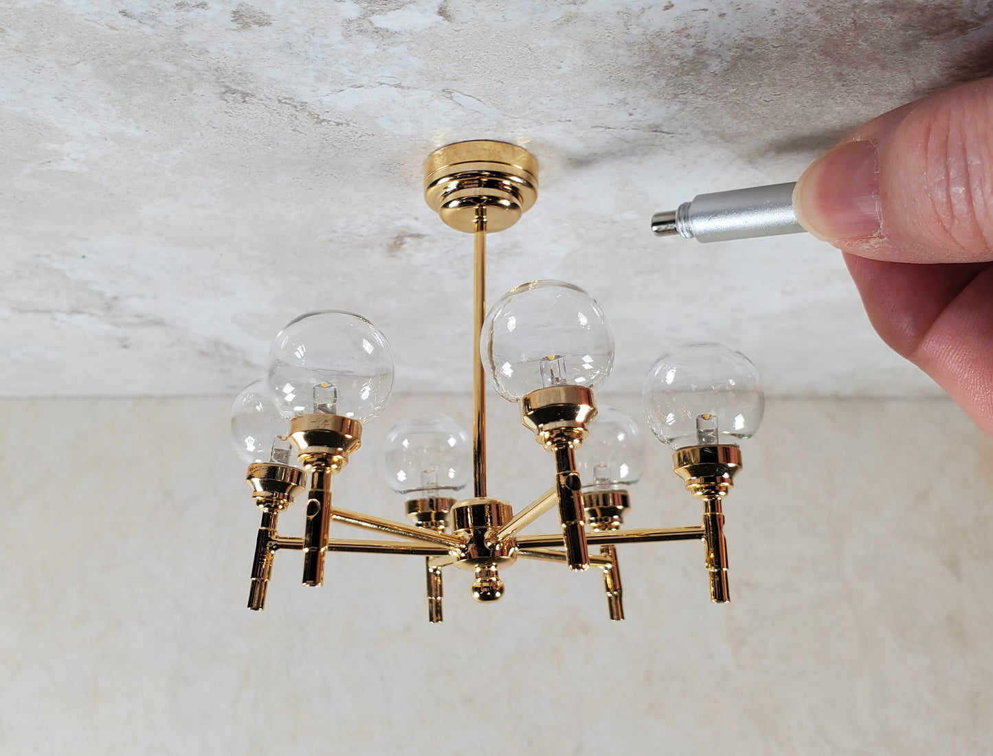 Dollhouse Chandelier Mid Century Modern 6 Arm Wand Battery 1:12 Scale
