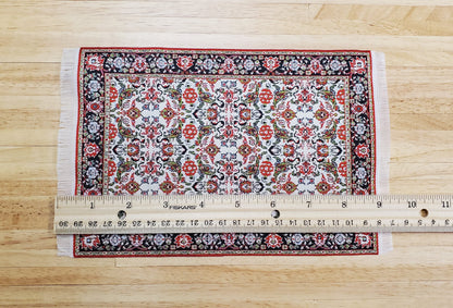 Dollhouse Rug Woven Fabric Large Red White Black 1:12 Scale Victorian Style