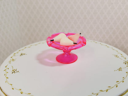 Dollhouse Fluted Bright Pink Pedestal Glass Platter 1:12 Scale Miniature