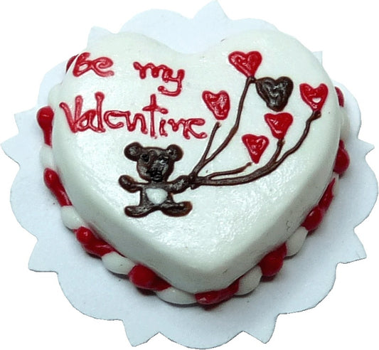 Dollhouse Valentine Teddy Bear Heart Cake 1:12 Scale Miniature Dessert