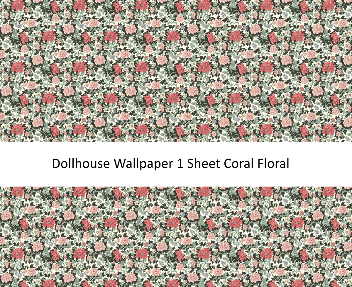 Dollhouse Wallpaper Coral Floral 1:12 Scale by MiniatureCrush