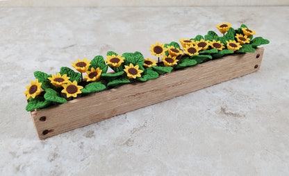 Dollhouse Sunflowers in a 5.5" Wooden Window Box Planter 1:12 Scale Miniature