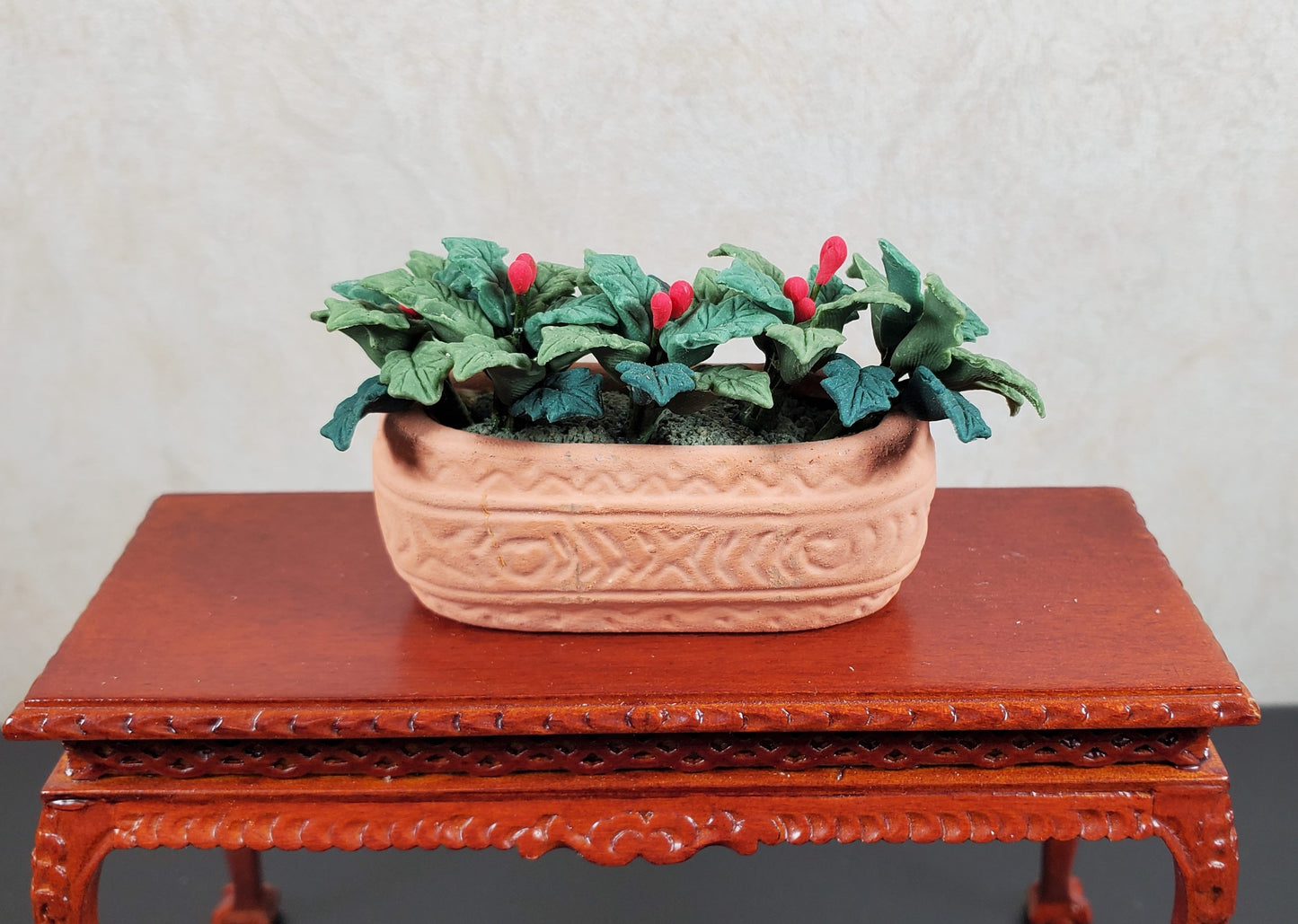 Dollhouse Holly Plant with Berries in a Terra Cotta Planter 1:12 Scale Miniature