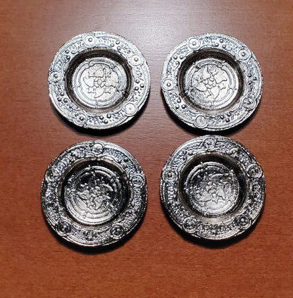 Dollhouse Miniature Silver Plates or Platters Chargers x4 Round Fancy 1:12 Scale