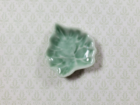 Dollhouse Leaf Shaped Ceramic Serving Platter Green 1:12 Scale Miniature