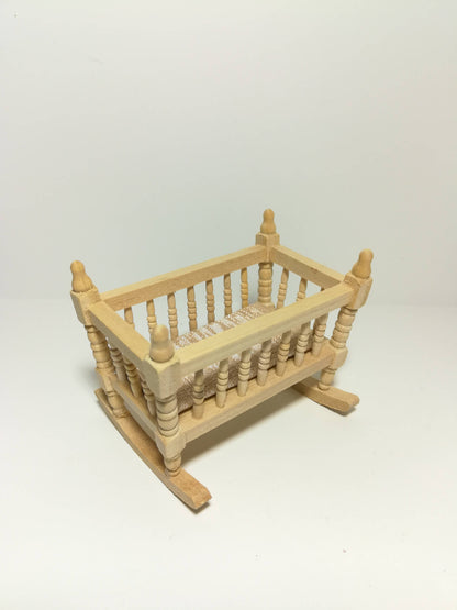 Dollhouse Miniature Cradle Crib for Nursery Unfinished Wood Rocking 1:12 Scale Furniture