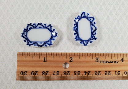Dollhouse Small White & Blue Ceramic Platter 1:12 Scale Miniature Set of 2