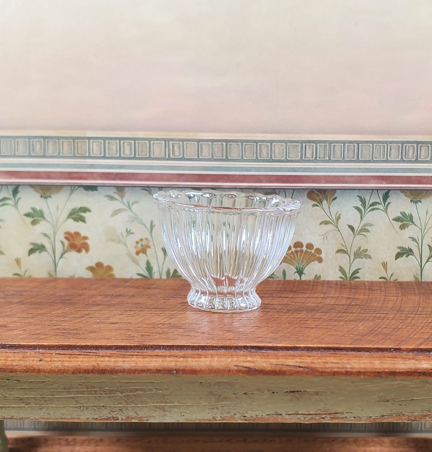 Dollhouse Glass Flared Ribbed Bowl 1:12 Scale Miniature Decor