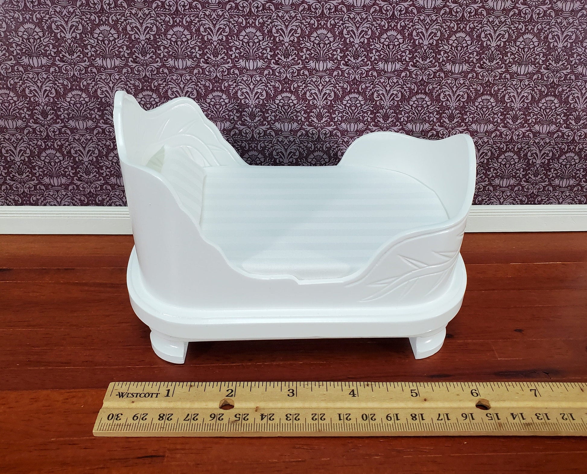 Dollhouse "Belter" Curved Bed White Finish Large 1:12 Scale Miniature Furniture