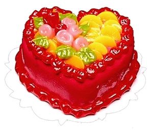 Dollhouse Heart Cake with Fruit & Rose Design 1:12 Scale Miniature Food Bakery