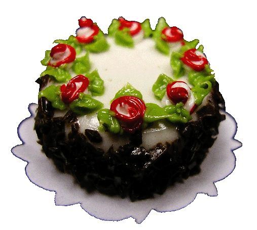Dollhouse Red Rosette & Green Leaf Decor Cake 1:12 Scale Miniature Food Bakery