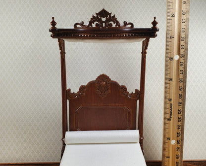JBM Dollhouse Bed Large Victorian with Canopy 1:12 Scale Furniture Walnut Finish