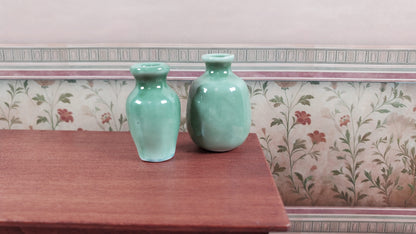 Dollhouse Vases Sage Green Ceramic LARGE Set of 2 Modern 1:12 Scale Miniatures