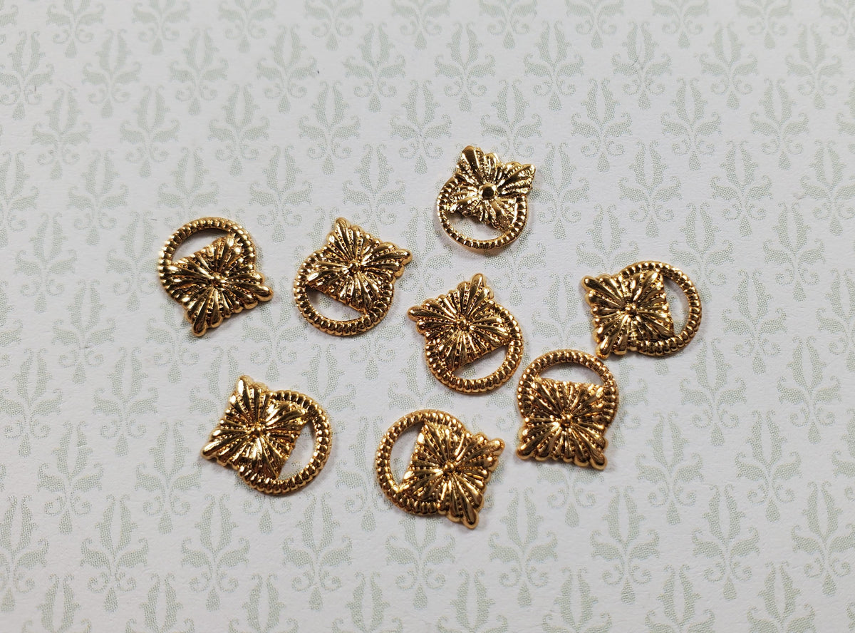 Dollhouse Flower Medallion Drawer Pulls Gold Brass 8 Pieces 1:12 Scale Miniature