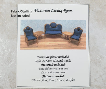 Dollhouse HALF SCALE Furniture KIT Victorian Living Room Set Sofa Chairs 1:24