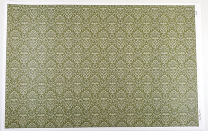 Dollhouse Wallpaper Damask Olive Green Victorian 1:12 Scale Itsy Bitsy Miniatures