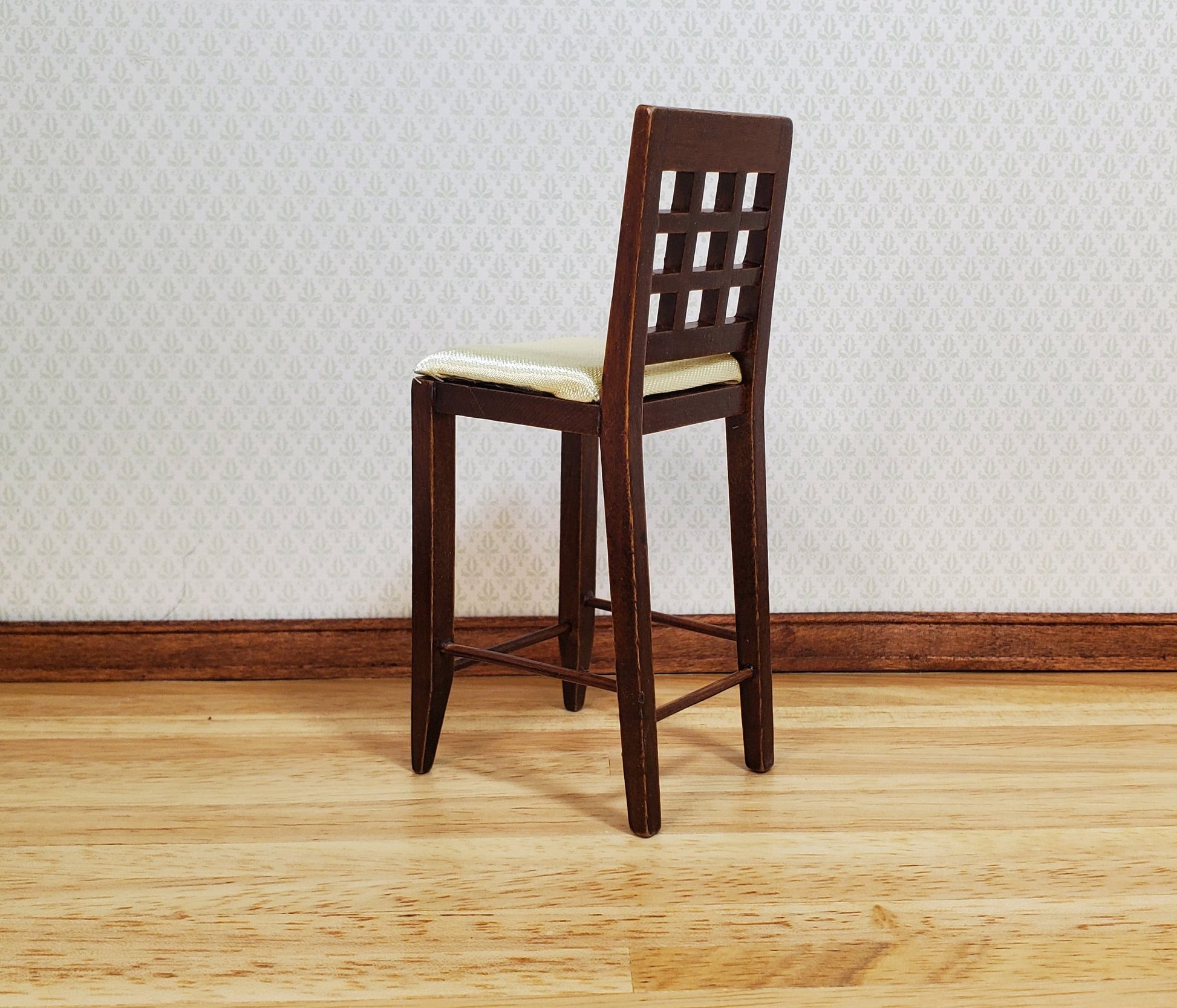 Dollhouse Tall Modern Bar Chair with Padded Seat Walnut 1:12 Scale Furniture