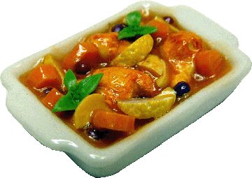 Dollhouse Chicken Stew in a White Casserole Dish 1:12 Scale Miniature Food