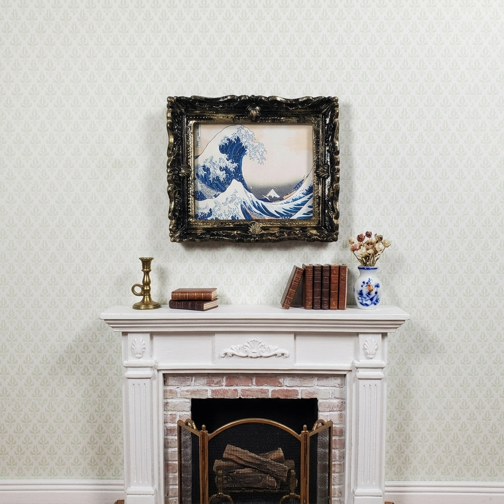 Miniature The Great Wave Print Framed by Hokusai 1:12 Scale Dollhouse