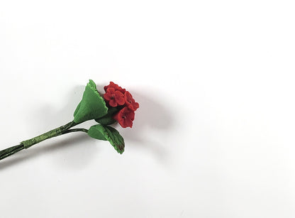Dollhouse Red Geranium Single Stem with Foliage 1:12 Scale Miniature