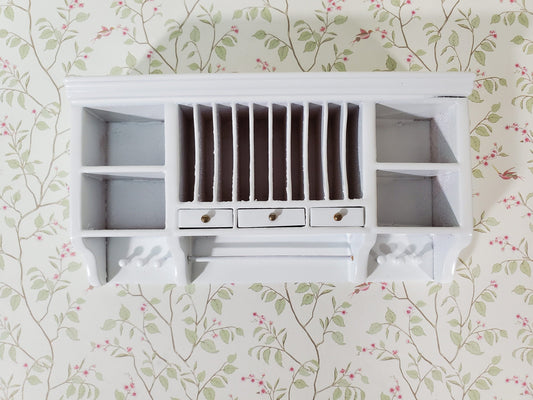 Dollhouse Plate Rack Shelf Kitchen White with Drawers and Shelves 1:12 Scale Miniature