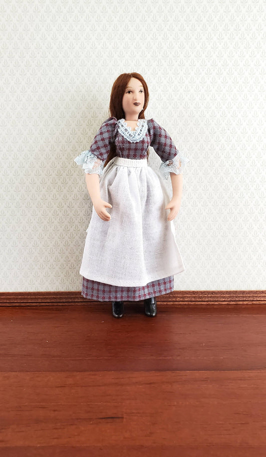 Dollhouse Maid Housekeeper Peasant Doll with Apron Porcelain Poseable 1:12 Scale