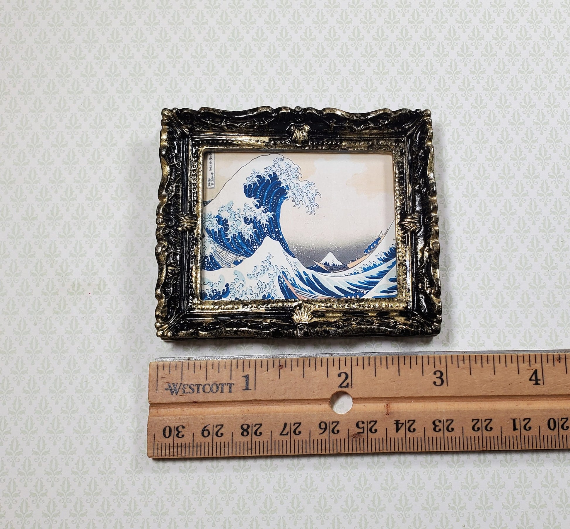 Miniature The Great Wave Print Framed by Hokusai 1:12 Scale Dollhouse