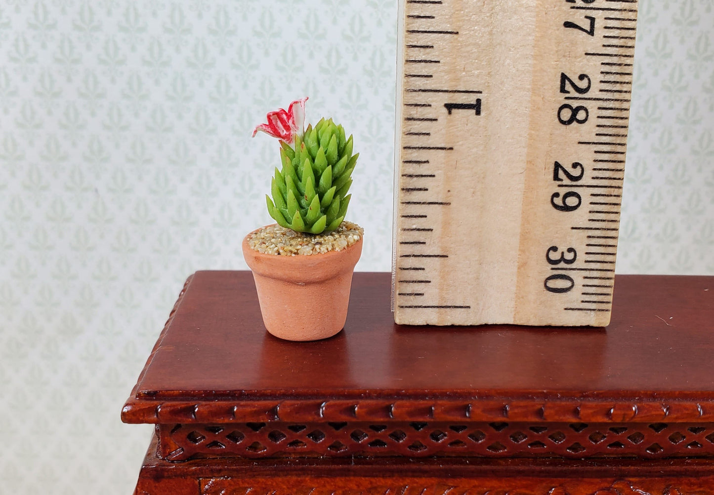 Dollhouse Pink Flowering Cactus Plant in a Terra Cotta Pot 1:12 Scale Miniature