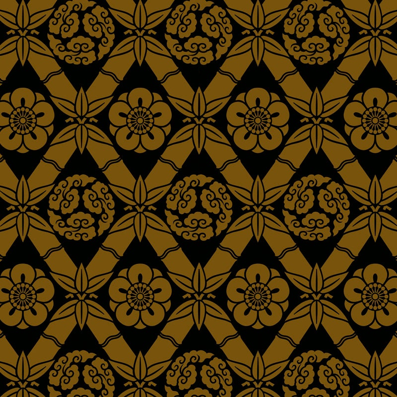 Dollhouse Wallpaper Kuraudo Japanese Style Black Gold Bradbury & Bradbury 1:12 Scale