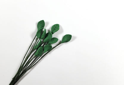 Dollhouse Medium Green Leaves Long Stem Set of 10 Oval 1:12 Scale Miniature