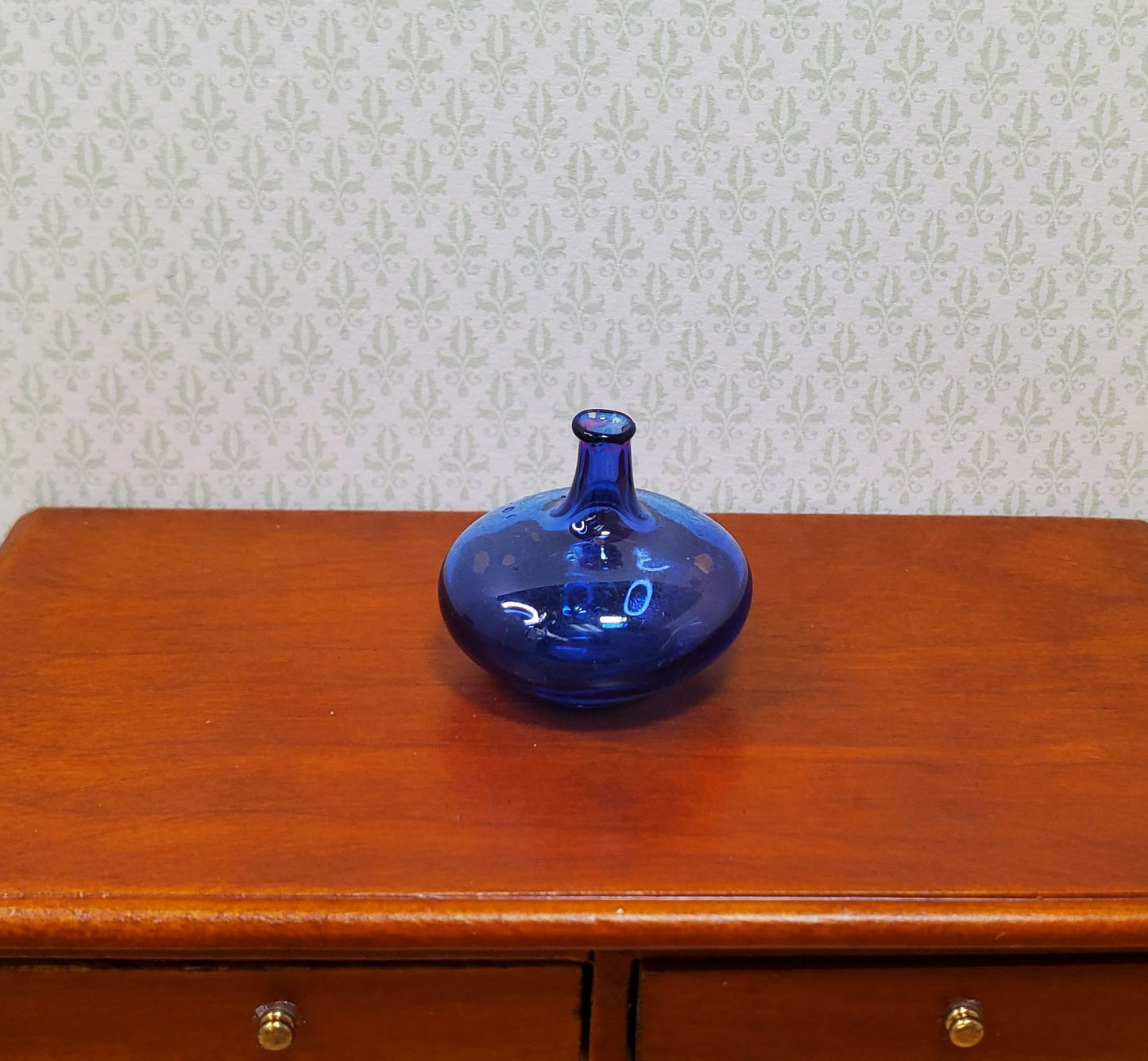 Dollhouse Carboy Demijohn Blue Glass Bottle Round 1:12 Scale some color flaw
