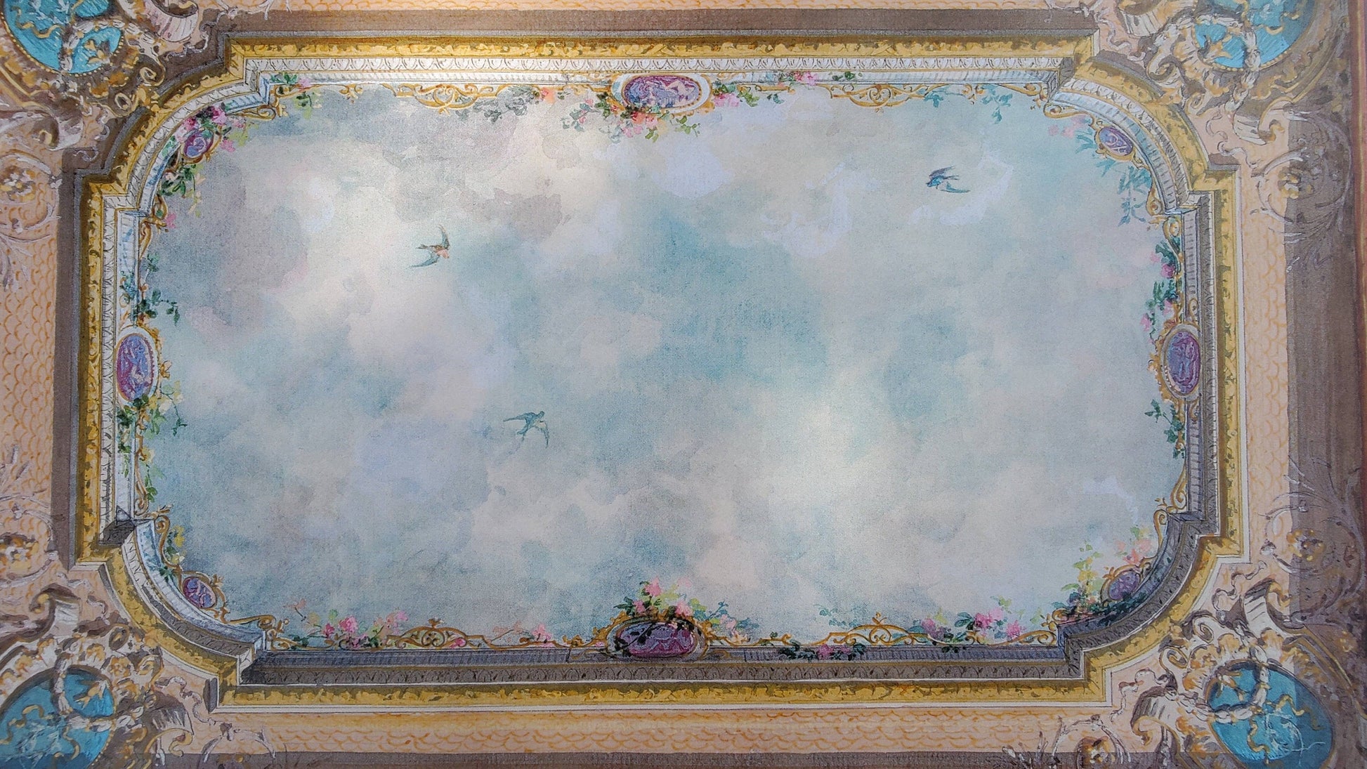 Dollhouse Ceiling Mural Wallpaper Birds Painted Victorian 1:12 Scale Itsy Bitsy